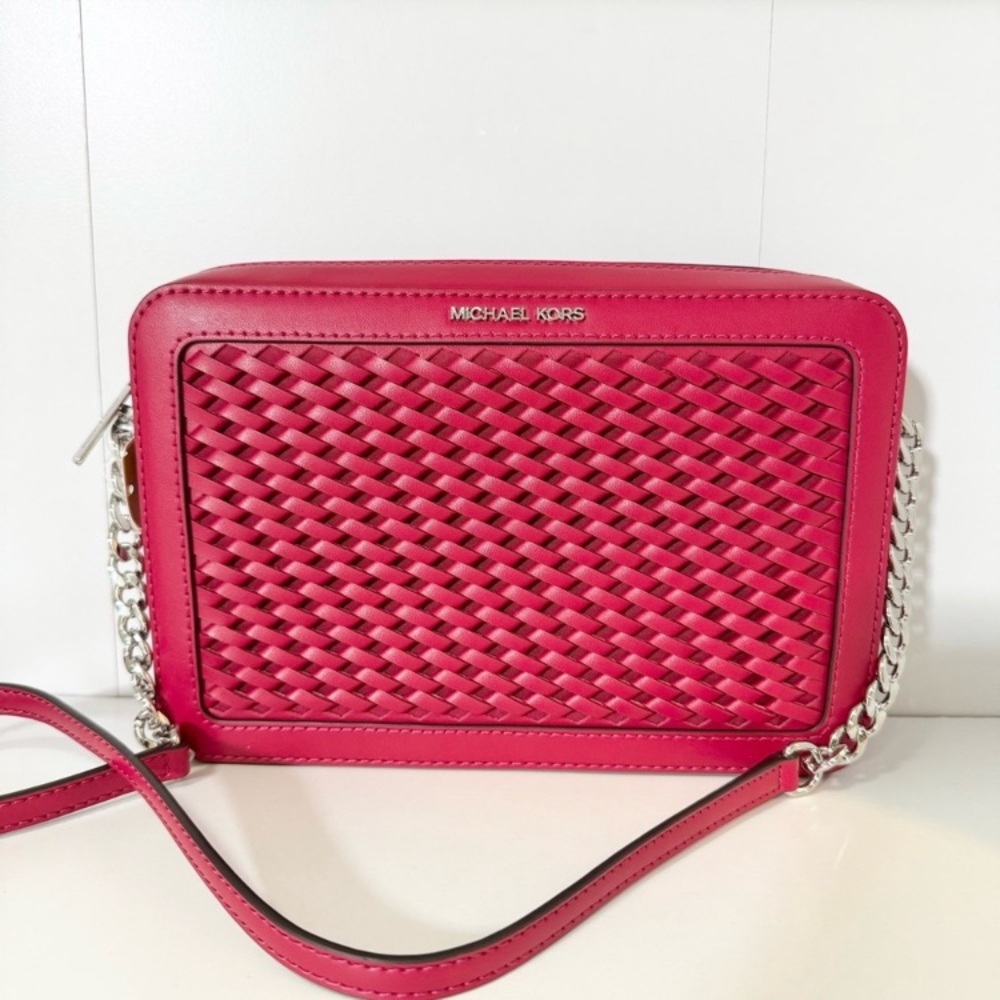 Michael Kors Red Jet Set Large Woven Crossbody Bag NWT